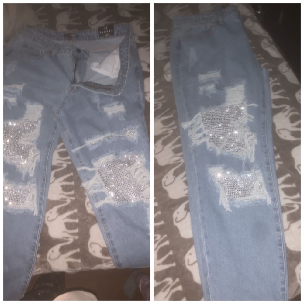 Fashion nova rhinestone light wash jeans